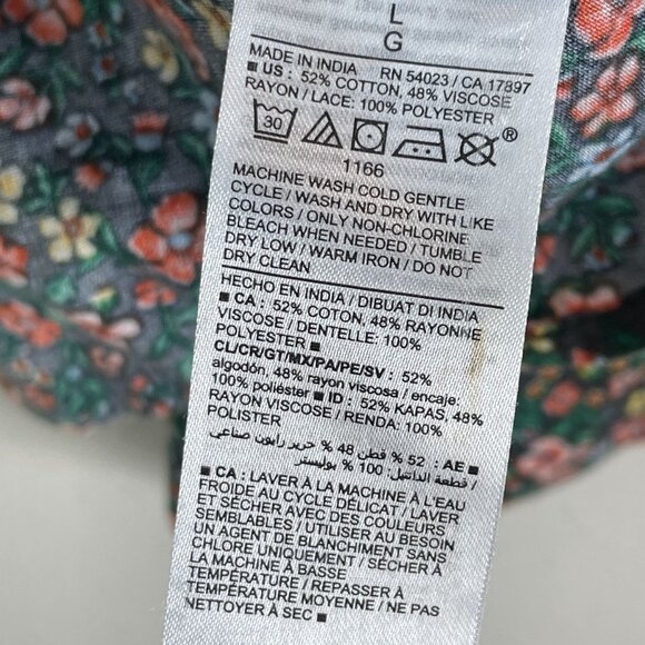 Old Navy Womens Large Floral Boho Blouse Black Multicolor Lace Trim Long Sleeves - Picture 5 of 10